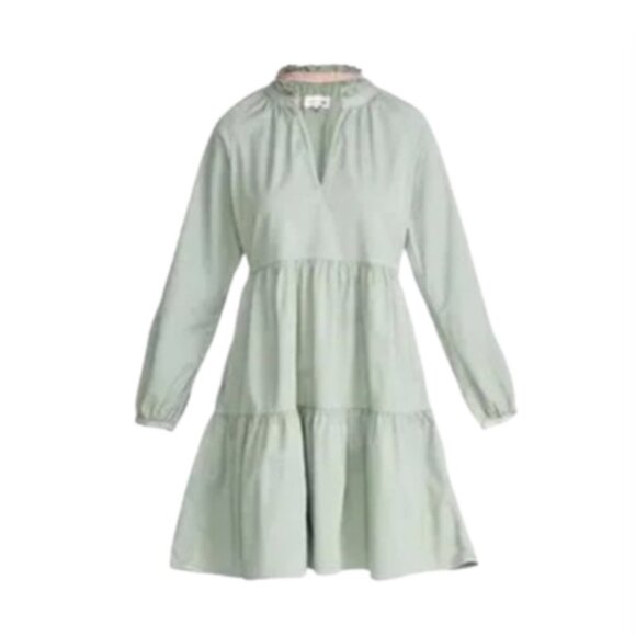 Sundry Dresses & Skirts - Sundry Tiered Panel Mini Dress Womens 1 Small Green Eucalyptus Long Sleeve VNeck